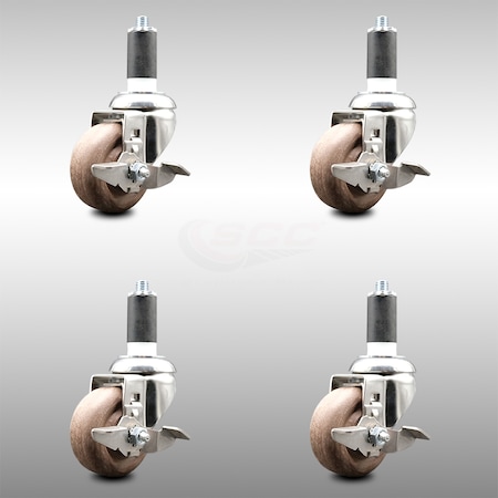 Service Caster 3 Inch 316SS High Temp Glass Filled Nylon 1-1/4 Inch Stem Caster Set Brake SCC SCC-SS316EX20S314-GFNSHT-TLB-114-4